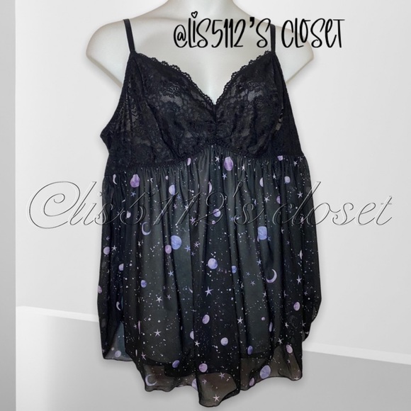 Torrid Black Lace & Galaxy Mesh Babydoll Chemise Lingerie Nightie 4X - Picture 4 of 15